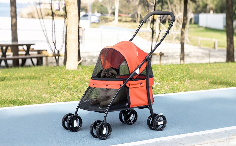 PawHut Складаний візок для собак та дітей з регульованим дахом, кишенею та 2 повідками, з оксфордської тканини та сталевим каркасом, 82x47x97 см, сірий та чорний (Rosso)