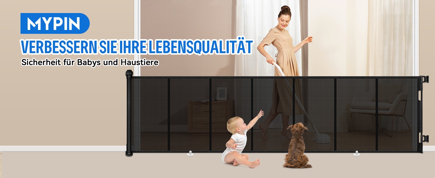 Захист для дверей MYPIN, висувний, 0-140 см - сітка для собак, дітей, для дому та вулиці, чорний