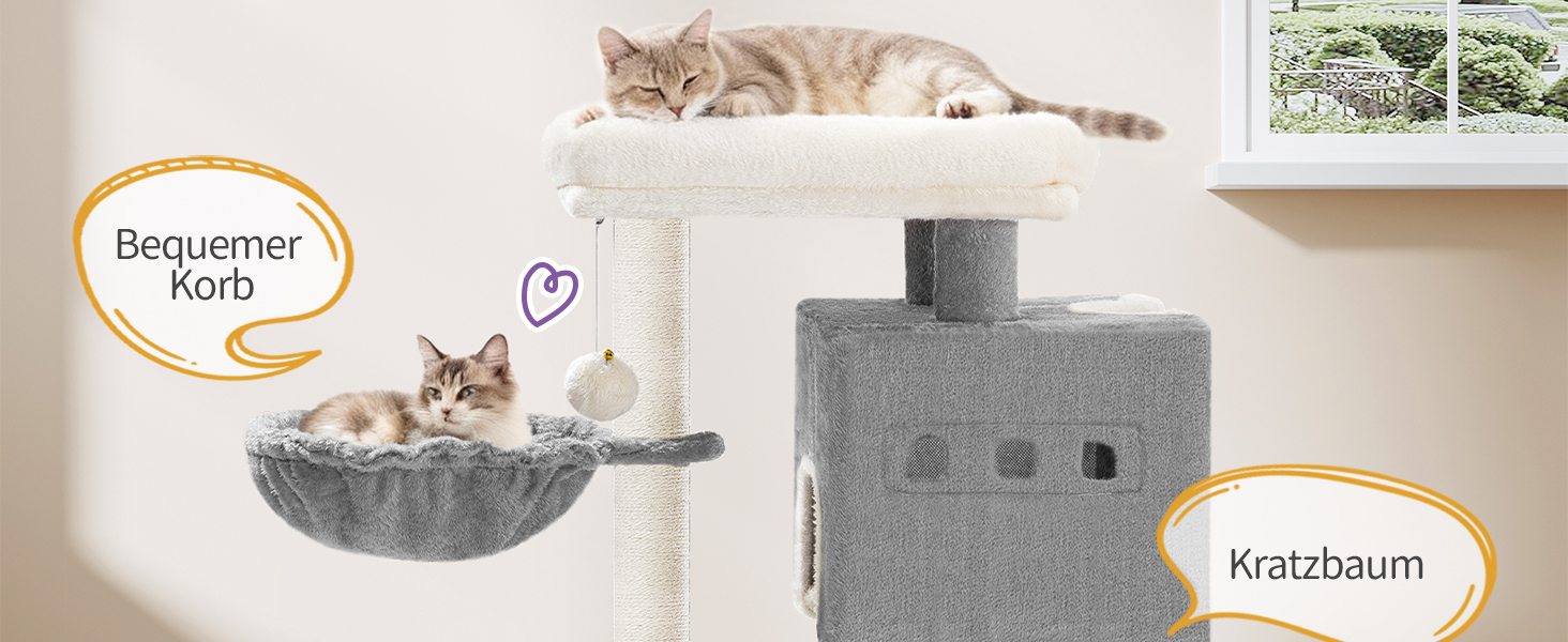 Дерево для кігтів Hzuaneri Kratzbaum 75 см, кігтеточка для котів з лежаком, будиночком, сизалевими стовпчиками та іграшками, сірий колір, MS07618LG