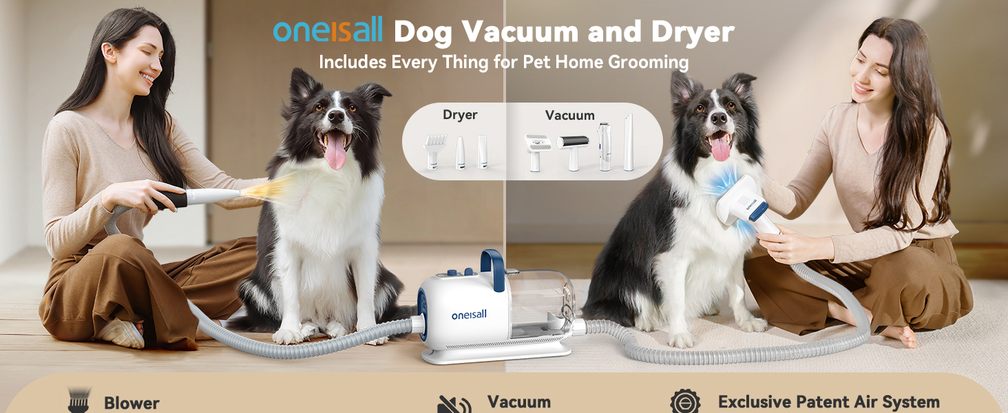 Машина для стрижки собак Oneisall з пилососом та сушаркою, 2.5L контейнер для сміття, 7 рівнів температури сушіння, тиха машинка для стрижки собак та котів, потужність всмоктування 15000Pa, професійний набір для догляду за тваринами з 8 інструментами