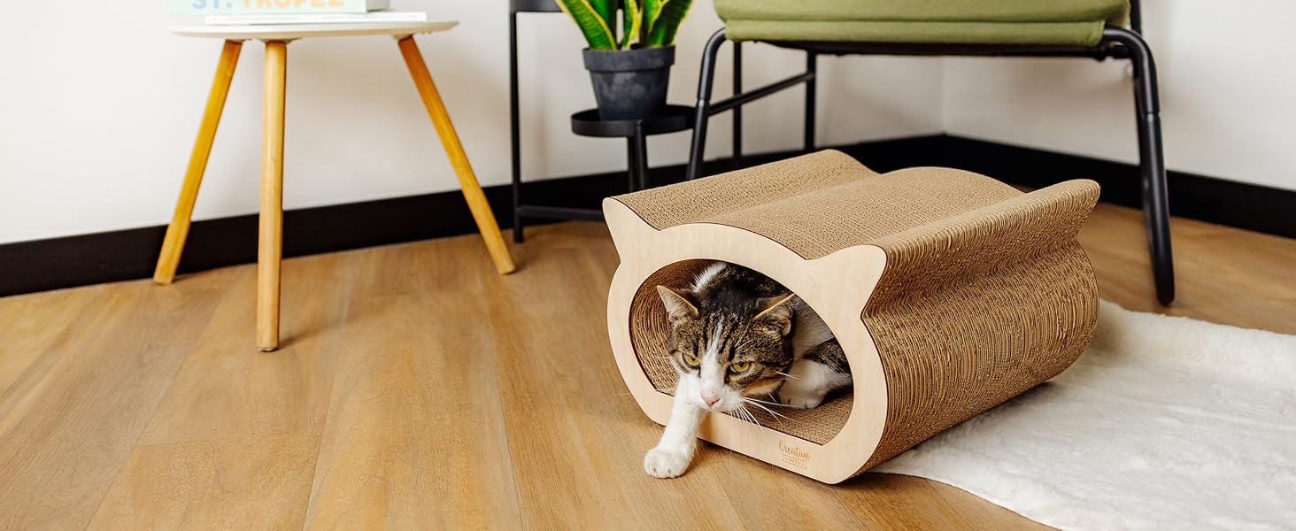 Котяче дряпальня | Дряпка з посиленої картонної конструкції | Натуральні дряпальні дошки | Міцні меблі для котів | 2в1 Дряпка-будиночок для котів | Якісний картон | Великий розмір (37 x 36 x 37 см, у формі кота)