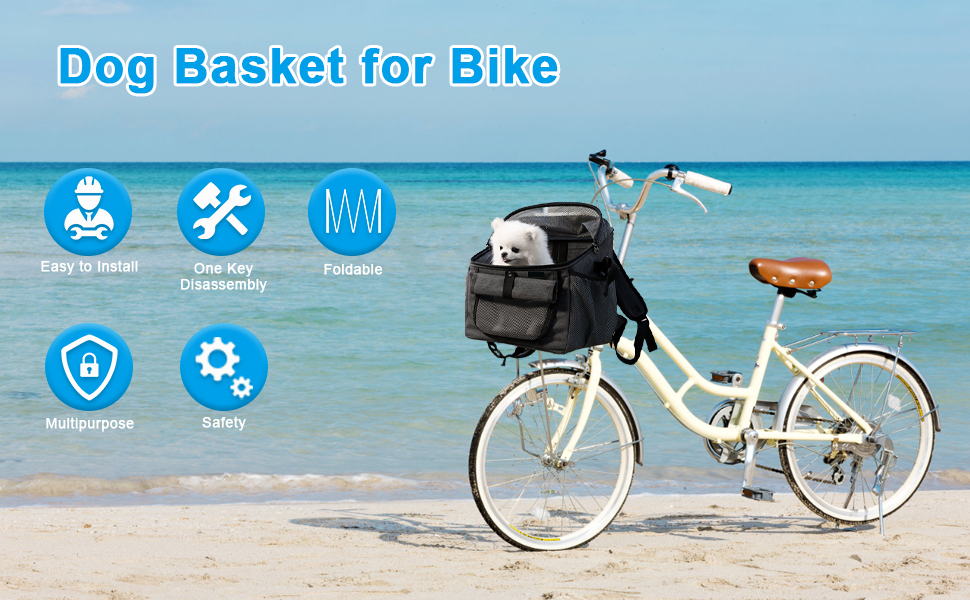 Кошик для собак та котів на велосипед - переноска з адаптером для керма, дихаюча сітка, регульовані ремені, складана для середніх тварин