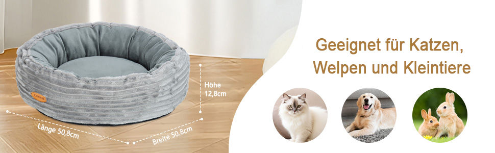Кругле ліжко для котів та собак, сіре, 50.8 см, з м'яким флісовим покриттям, миється, зручне для сну