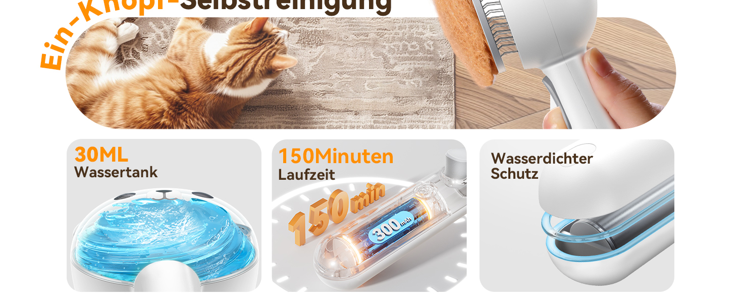 Щітка для котів FEELNEEDY з парою, електрична щітка для котів з кнопкою випуску води, резервуар для води, для котів з довгою та короткою шерстю та собак, USB-зарядка, двошвидкісна функція розпилення (біла)