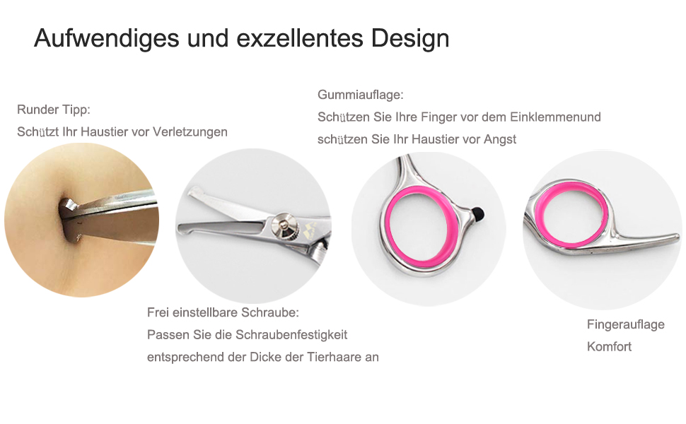 Набір ножиць для грумінгу собак iSeaFly 5 в 1, нержавіюча сталь, для догляду за шерстю, обличчям, вухами (рожевий)