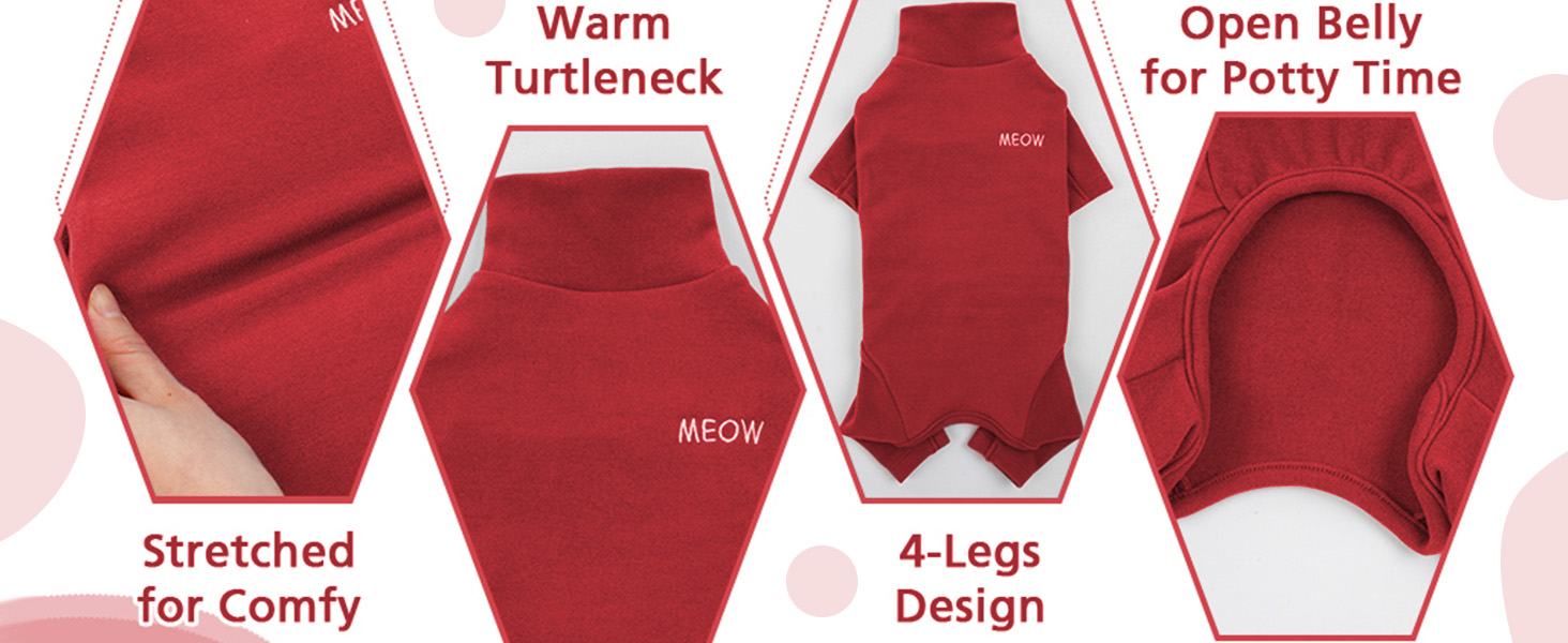 Піжама для котів після операції, боді для відновлення після операції, анти-слинящий, з довгим рукавом, 4 ноги (червоний, M)