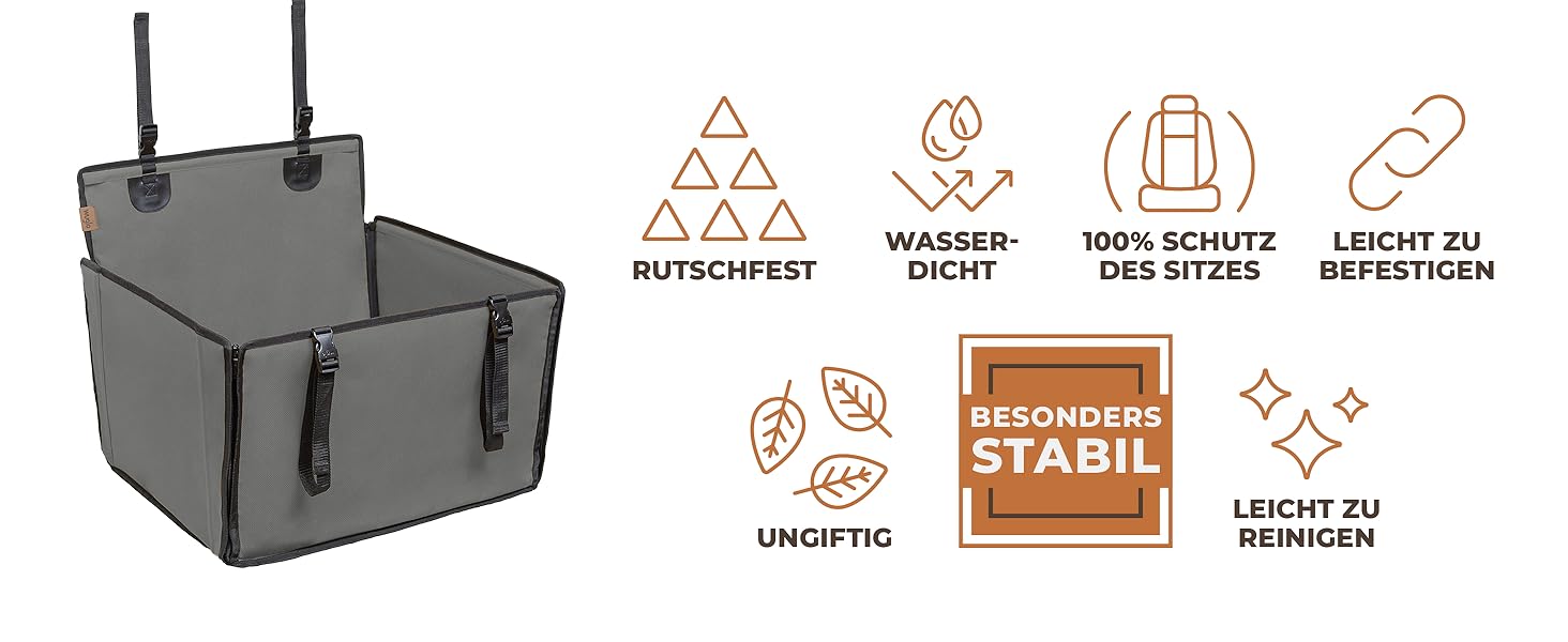 Автокрісло для собак WUGLO Extra Stabiler - надійне автокрісло для собак маленьких та середніх порід, сіре, водонепроникне