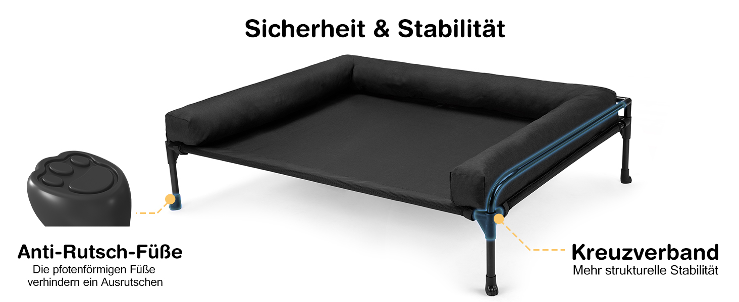 Лежанка для собак Veehoo Outdoor, чорна, 74 x 46 x 18 см. Охолоджуюча, піднята, знімний бордюр, для подорожей, миється.