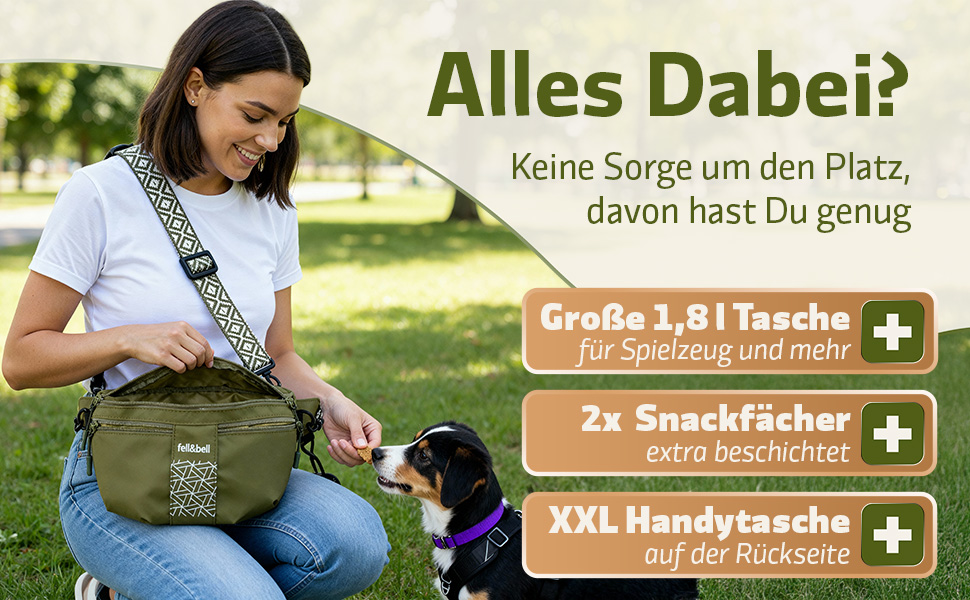 Водонепроникний ласоконний мішечок для собак fell&bell Leckerlitasche – з 2 відділеннями для снеків, 1,8 л основного відділення, кишенькою для телефону та диспенсером для відходів | Сумка для годування собак, тренувань та цуценят, блакитно-сіра