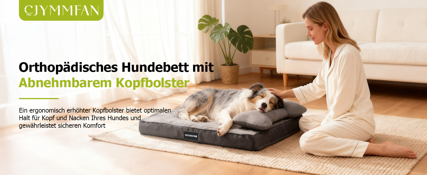 Ортопедичне собаче ліжко з миючим чохлом, водонепроникне собаче ліжко з піною з пам'яті та знімним підголовником для підтримки голови та суглобів, неслизьке собаче ліжко для середніх та великих собак XL: 106 x 76 x 22 см, сірий