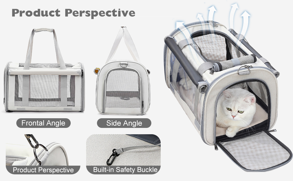 Транспортна переноска для собак та котів PETCUTE, складана, з внутрішнім ременем безпеки, схвалена авіакомпаніями, дихаюча, для подорожей та прогулянок, бежева