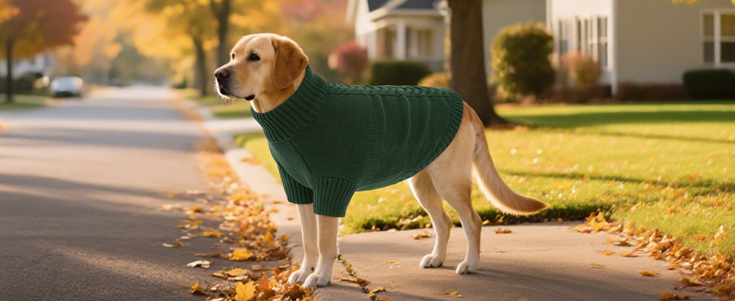 Теплий зимовий пуловер для собак великих порід L, зелений. Пуловер з ворітцем-горловиною, машинного в'язання, для Французького бульдога, Шнауцера, Мальтезе, Бішон Фрізе, Бостон-тер'єра. Легко прати.