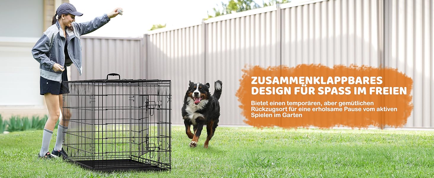 Клітка для собак Yaheetech 122x71x78 см, розкладна з перегородкою, 2 двері, чорна, для дому та транспортування