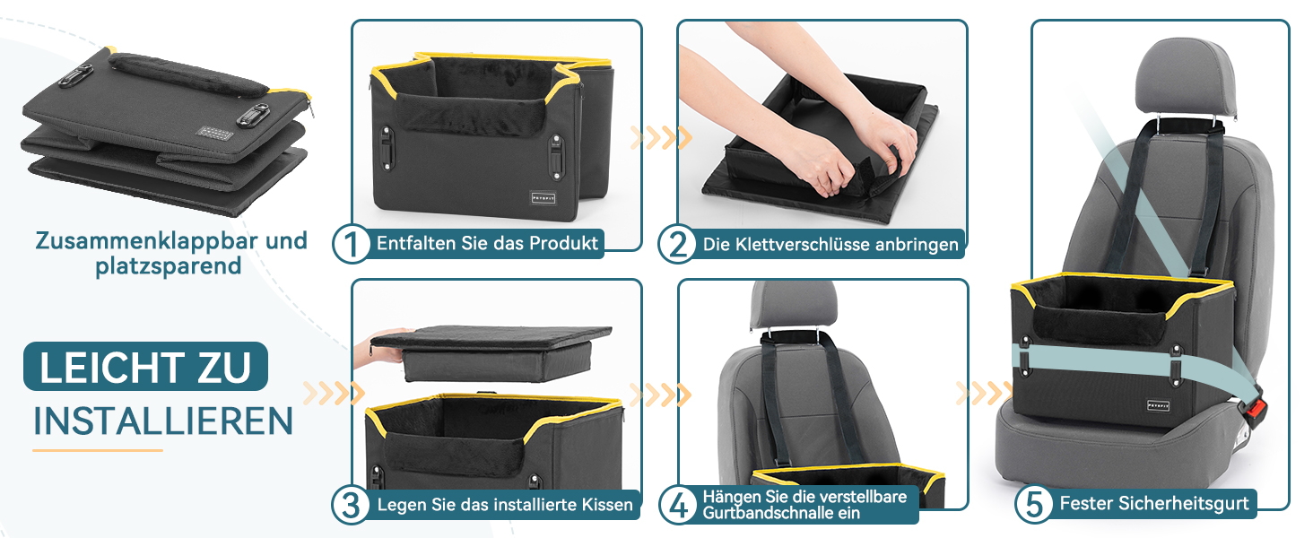 Автокрісло для собак Petsfit: безпечне та зручне автоліжко для маленьких собак, чорного кольору