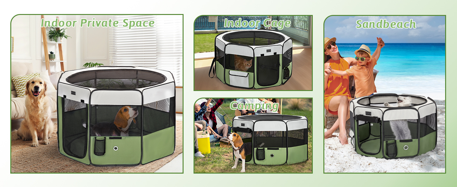 PETSFIT Розкладний вольєр для цуценят та дрібних тварин, вольєр для собак та котів, з водонепроникним дном, Pop-up система, захист від гризучих, 92 x 84 x 53 см (Сірий/Зелений)