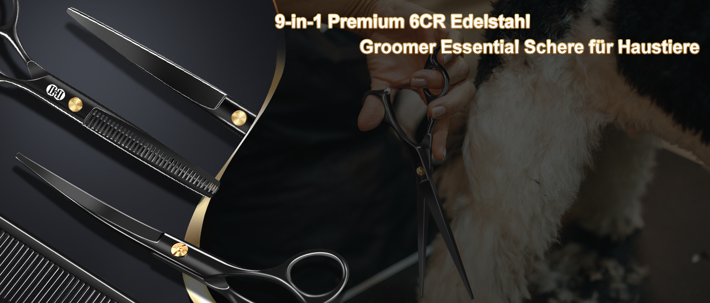 Набір професійних ножиць для грумінгу собак CIICII 10-в-1 з безпечними закругленими кінцями (для собак, котів, тварин). Підходить для стрижки, прорізування та формування шерсті. Срібно-чорний колір.