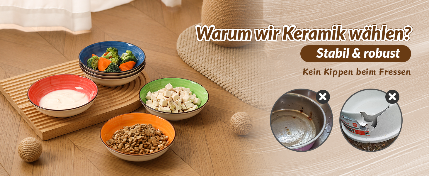 Набір мисок для котів з кераміки - 6 шт. Яскраві миски для котів з візерунком - миски для корму котів, 250 мл, колір 1