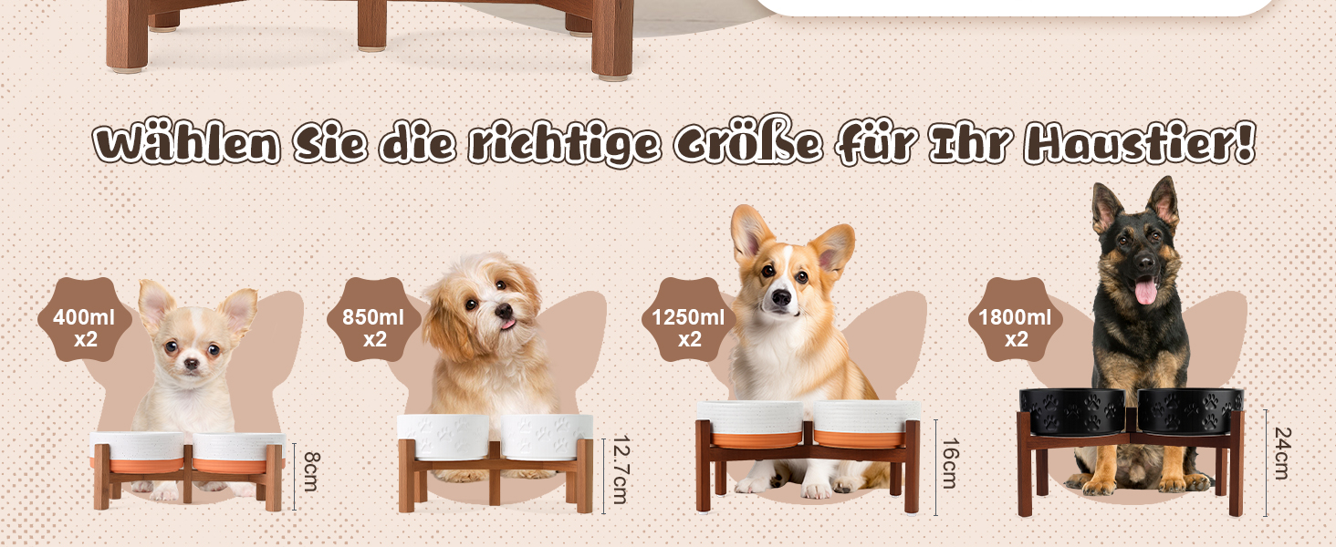 Миска для собак SpunkyJunky з кераміки, подвійна, на підставці з акації, 1800 мл, біла