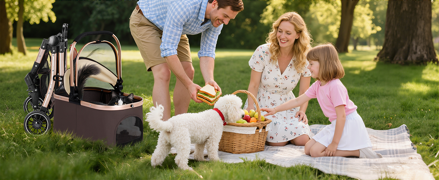 Візок для котів та собак Gimars 20кг, 4-в-1, складання, поворот 360°, гумові колеса, гальмо, захист від дощу, регульована ручка, хакі