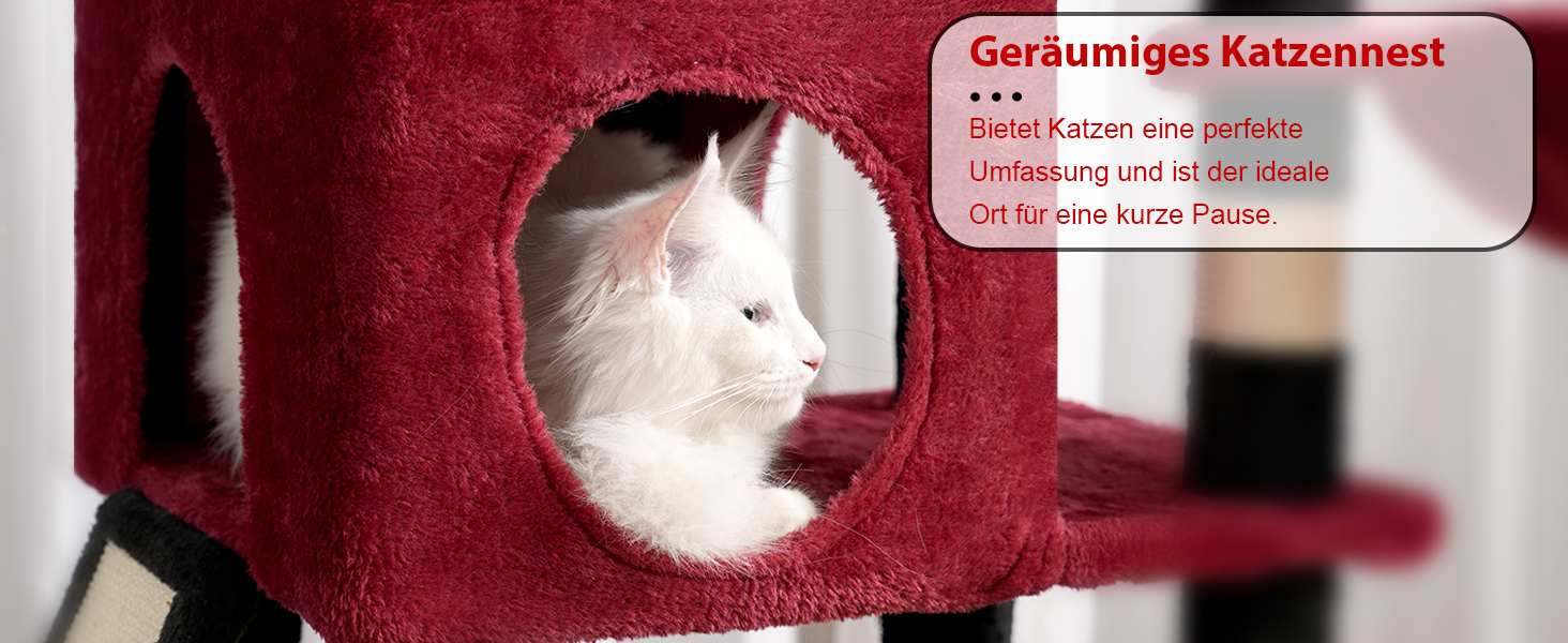 Котячий будиночок Hey-brother Kratzbaum: багатоярусний, 145 см, з лежаком, гамаком та кошиком (червоно-чорний)