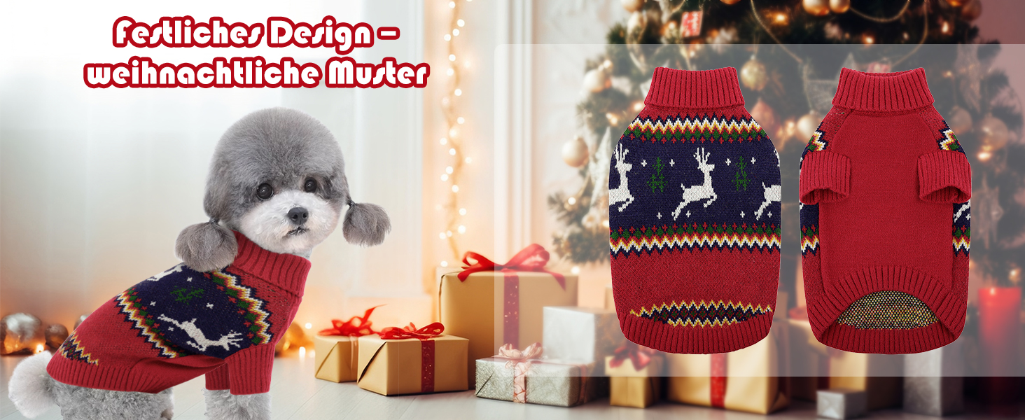 Теплий святковий пуловер для собак на Новий Рік: теплий, м'який, для малих та середніх порід, ідеальний для котів та собак, червоний, розмір M (44см)