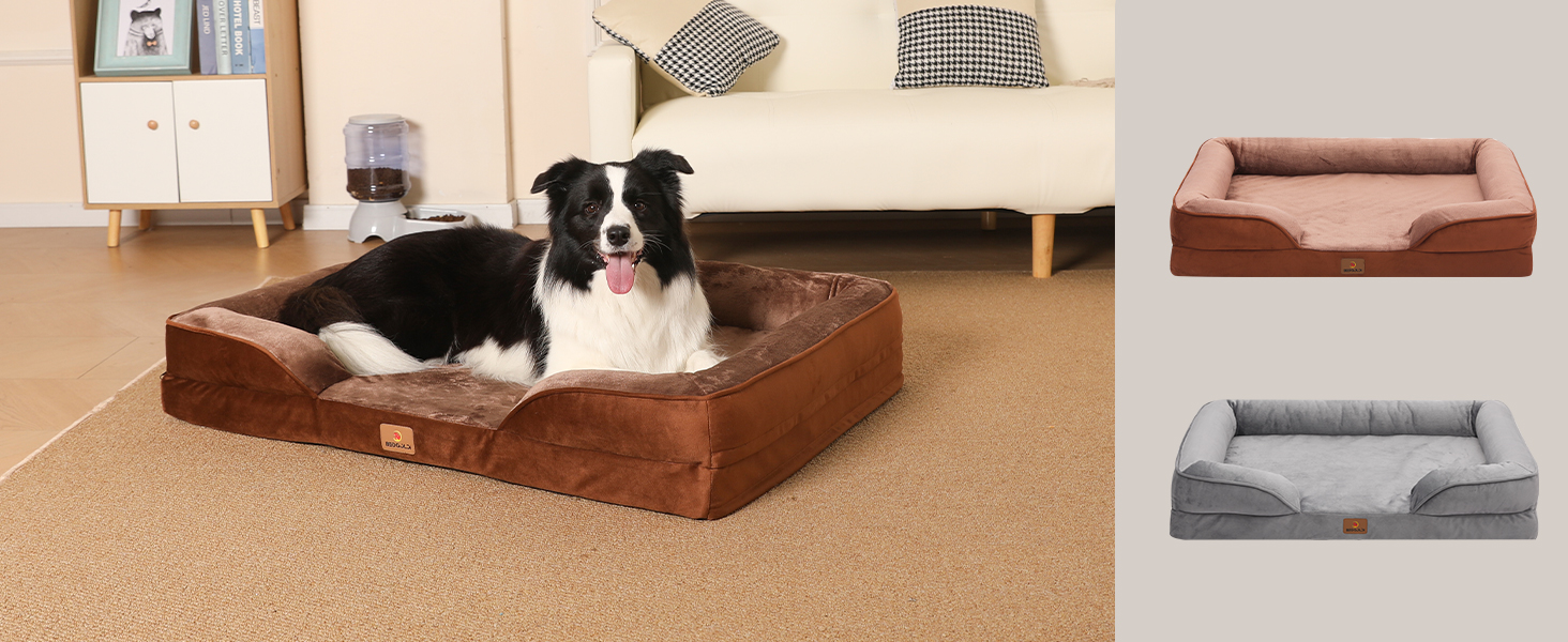 Ортопедичне ліжко для собак великих порід, ергономічне собаче ліжко з піною у формі яйця, водонепроникне, неслизьке, 89x63 см, світло-сірий колір (89x63x17 см)