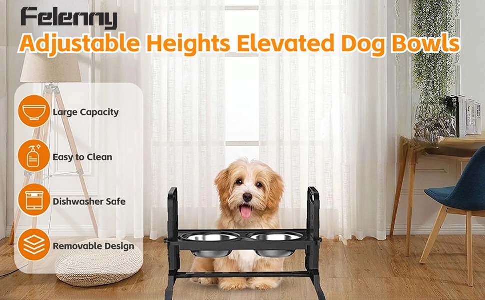 Підвищена годівниця для собак Felenny, регульована висота, 4 рівні, без розливання, повільний диспенсер води для собак та котів