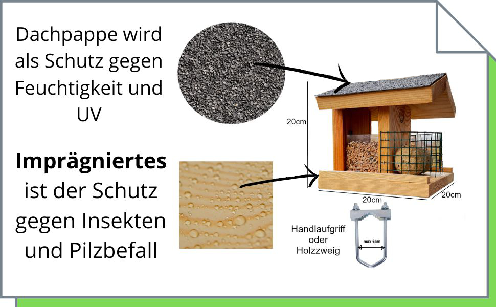 Дерев'яне годівничка для птахів STAFECO: для балкона, саду, з натурального дерева, ручної роботи