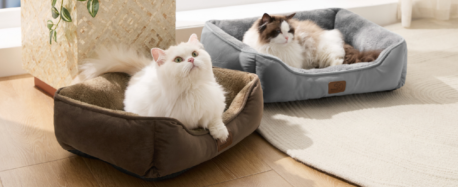 Ліжко для кота BEDSURE, 51x41 см, сіре. Зручне ліжечко для кота та маленьких собак з неслизьким дном та м'яким бортиком. Підходить для дому.