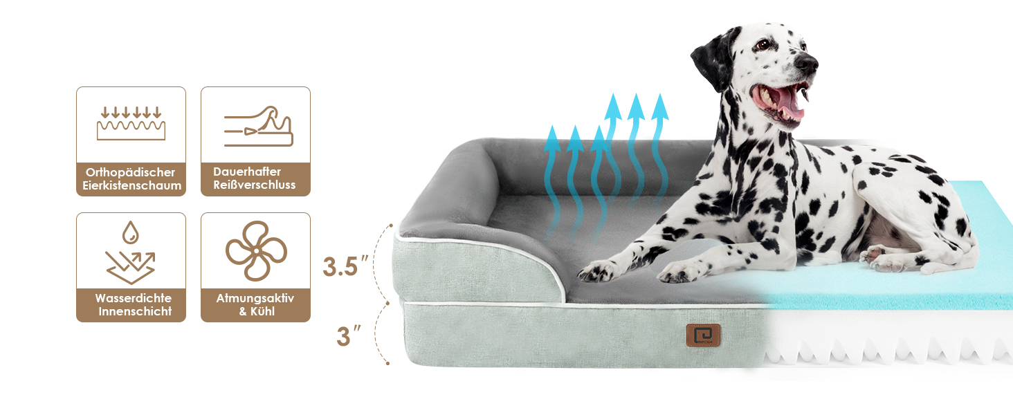 Ортопедичне ліжко для собак EHEYCIGA, великі породи, 112x81 см, кошик для собак з Memory Foam, XL, водовідштовхувальне, неслизьке, з високим бортиком, сіро-зелене