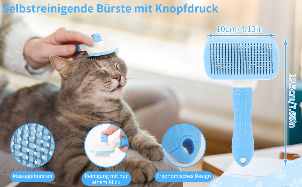 Набір для грумінгу собак та котів (9 предметів) - щітка для самостійного очищення, гребінець для видалення ковтунів, триммер для нігтів з напилком, гребінець від бліх, рукавичка для миття - професійний набір для догляду за шерстю (синій)