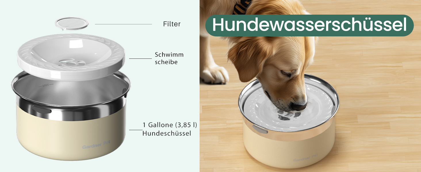 Нержавійна миска для води для собак Gardner Pet 3,85 л, проти протікання, без облизування, для великих собак, підходить для дому та вулиці