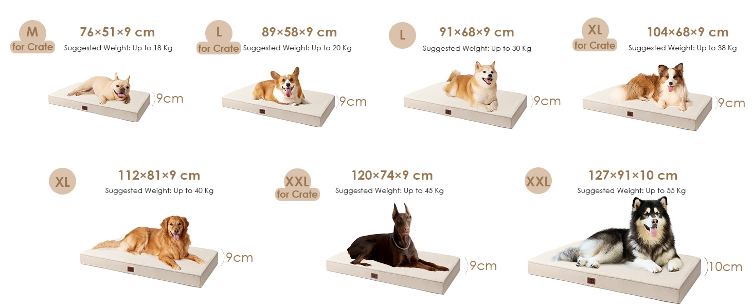 Ортопедичне ліжко для собак середніх порід EHEYCIGA 89x58x9 см, м'яке, знімний чохол, підходить для перевезення, Kamel