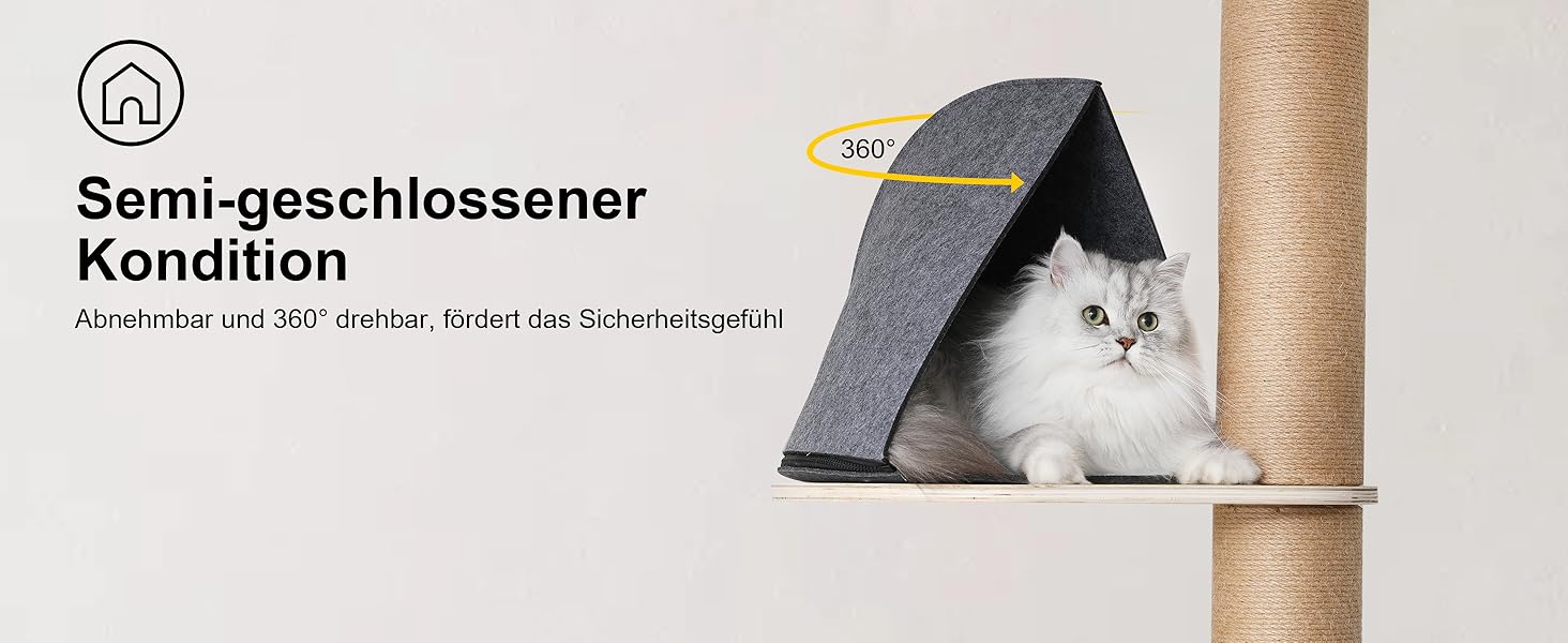 Дерев'яний кігтеточки FUKUMARU з 6 ярусами, сірий (280-300 см), для котів, з гамаком та капсулою