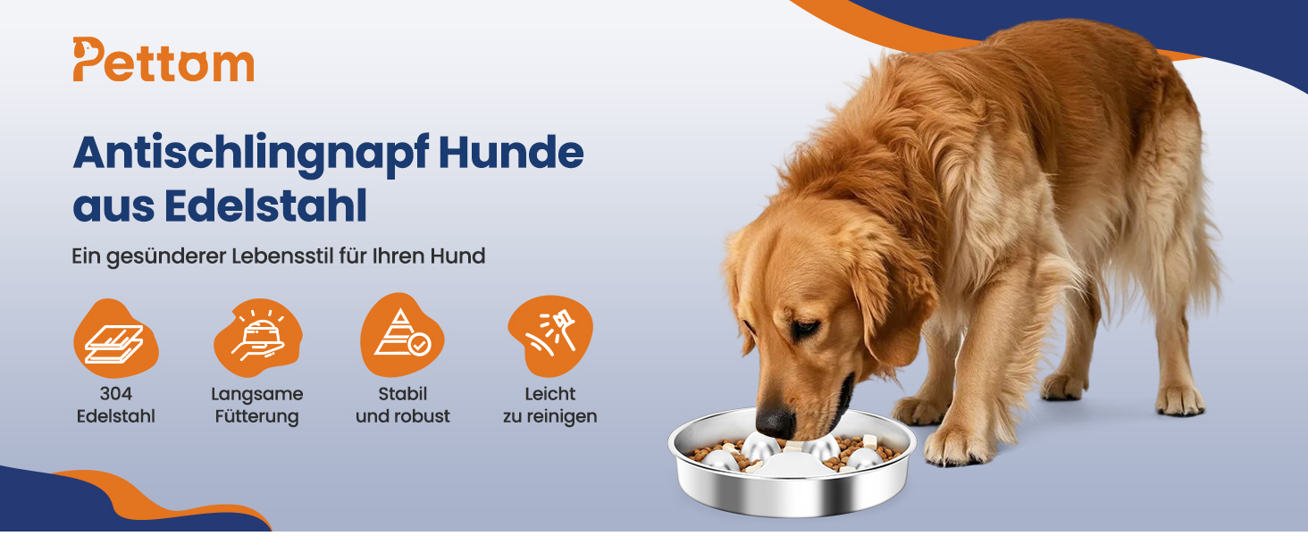 PETTOM Миска для собак протиковтання, нержавіюча сталь, Ø21 см, велика, повільне годування 21*21*4 см
