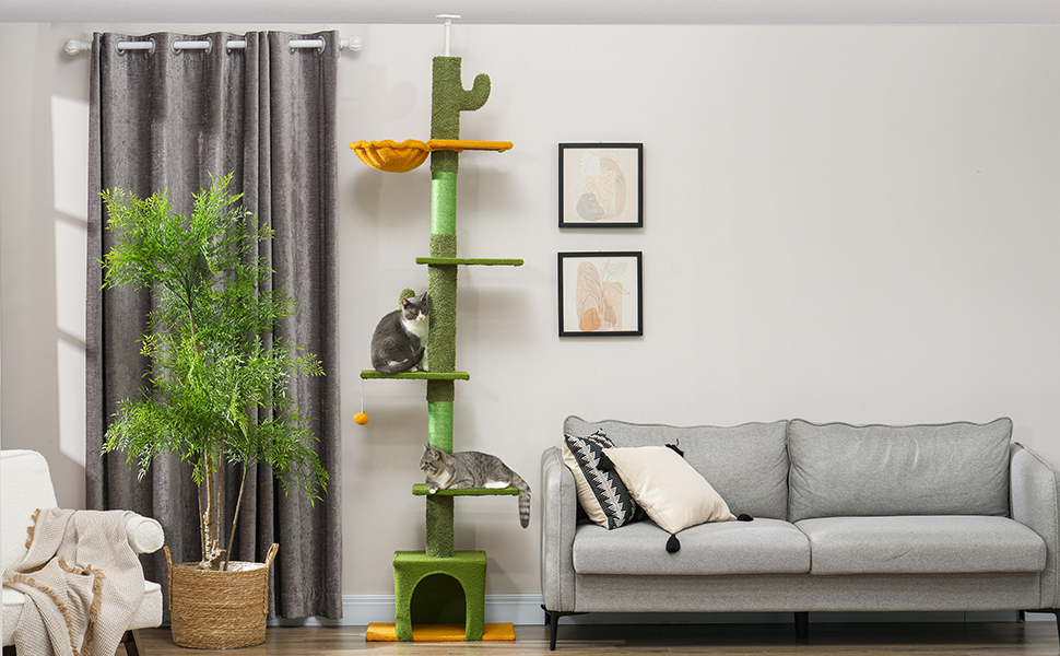 Дім для котів PawHut - когтеточка, кімната для відпочинку, іграшки, захист від перекидання, зелений, 230-275 см