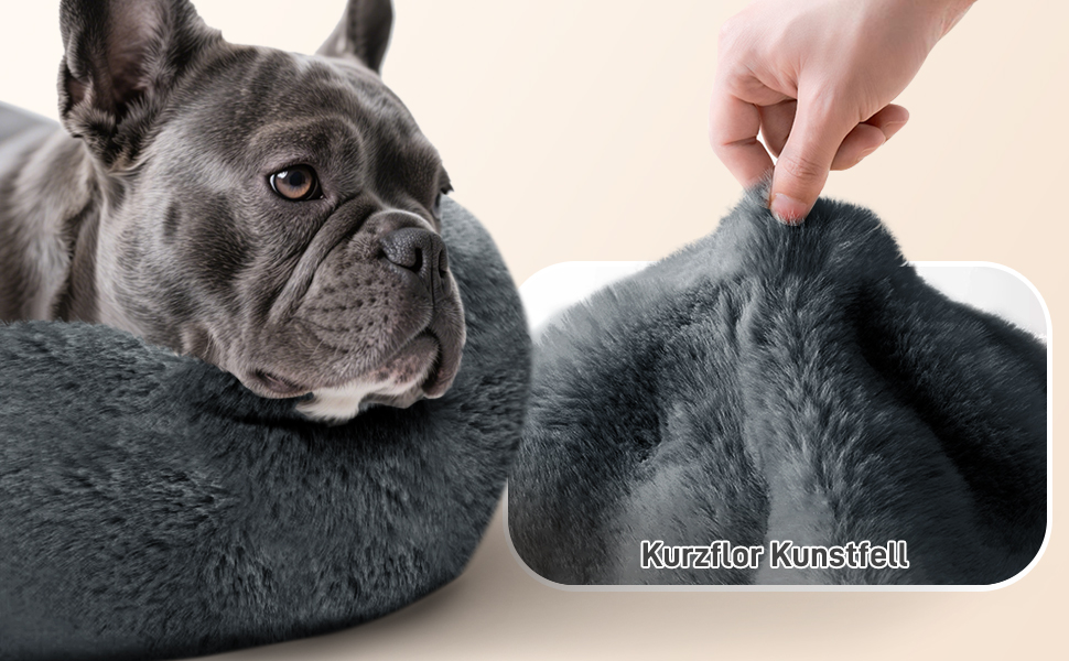 Кругле ліжко для собак O·Lankeji з м'якого флусу, штучного хутра, знімний кошик, нековзна основа, для маленьких, середніх та великих собак, M-⌀60см (M-⌀60см, Антрацит)