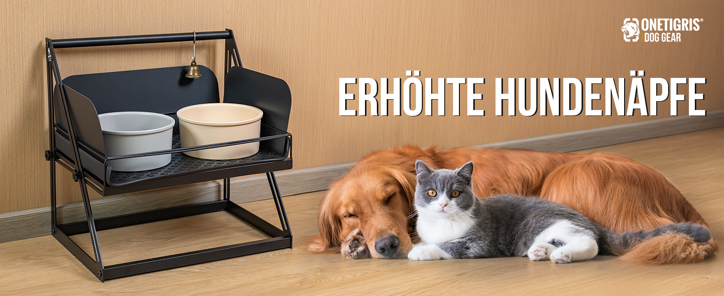 Підставка для мисок для собак OneTigris, регульована висота 28 см, анти-розливання, з дзвіночком, для середніх та великих собак