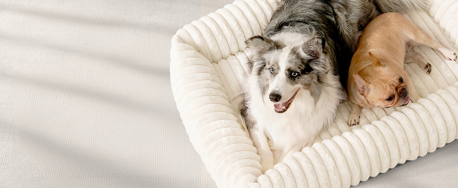 Ортопедичний лежак для собак великих порід, лежанка для собак XL, з м'якою подушкою для шиї, знімний та пральний килимок, з ручками (Бежевий, 109 * 76 * 20 см)