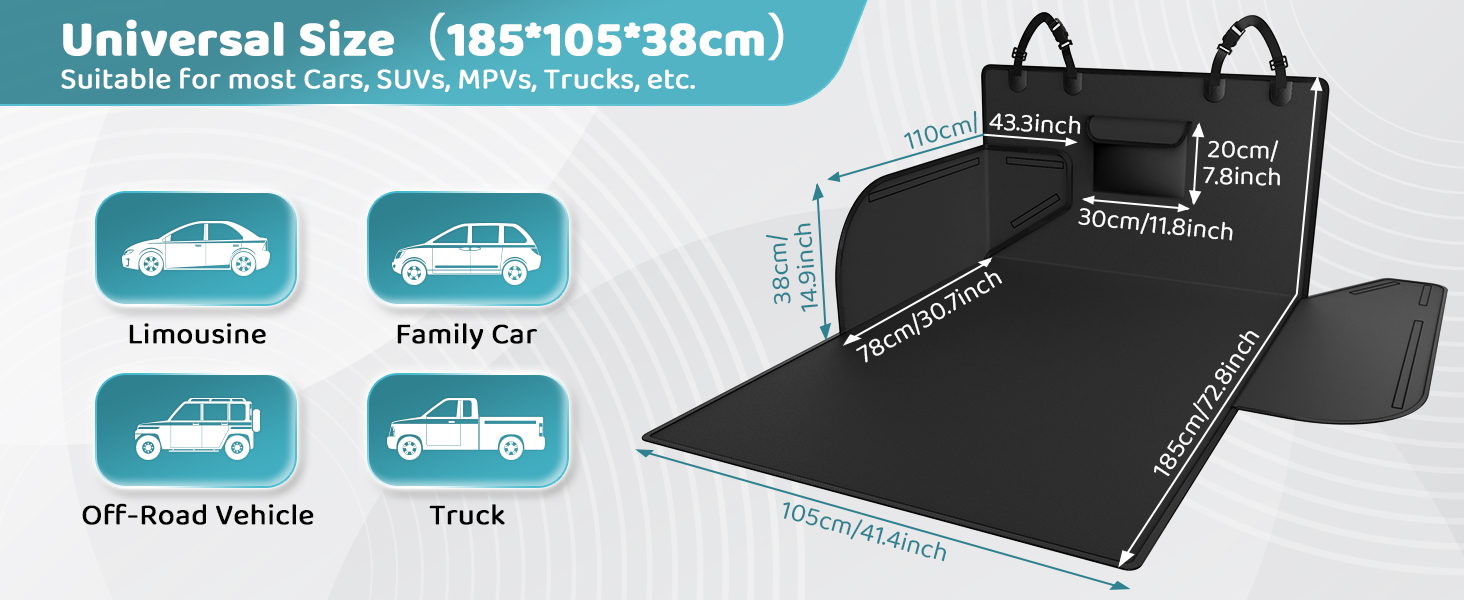 Захист для багажника автомобіля від бруду та подряпин для собак KYG - універсальний, водовідштовхуючий, стійкий до зношування, з боковими захистами, легко миється, чорний, 185x105x38 см