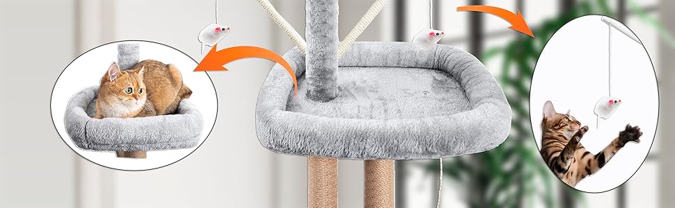 Кліматичний комплекс для котів Kratzbaum, 145 см: кігтеточка, ігровий центр, ліжечко, печера, платформи, сіза колона, для кошенят та котів