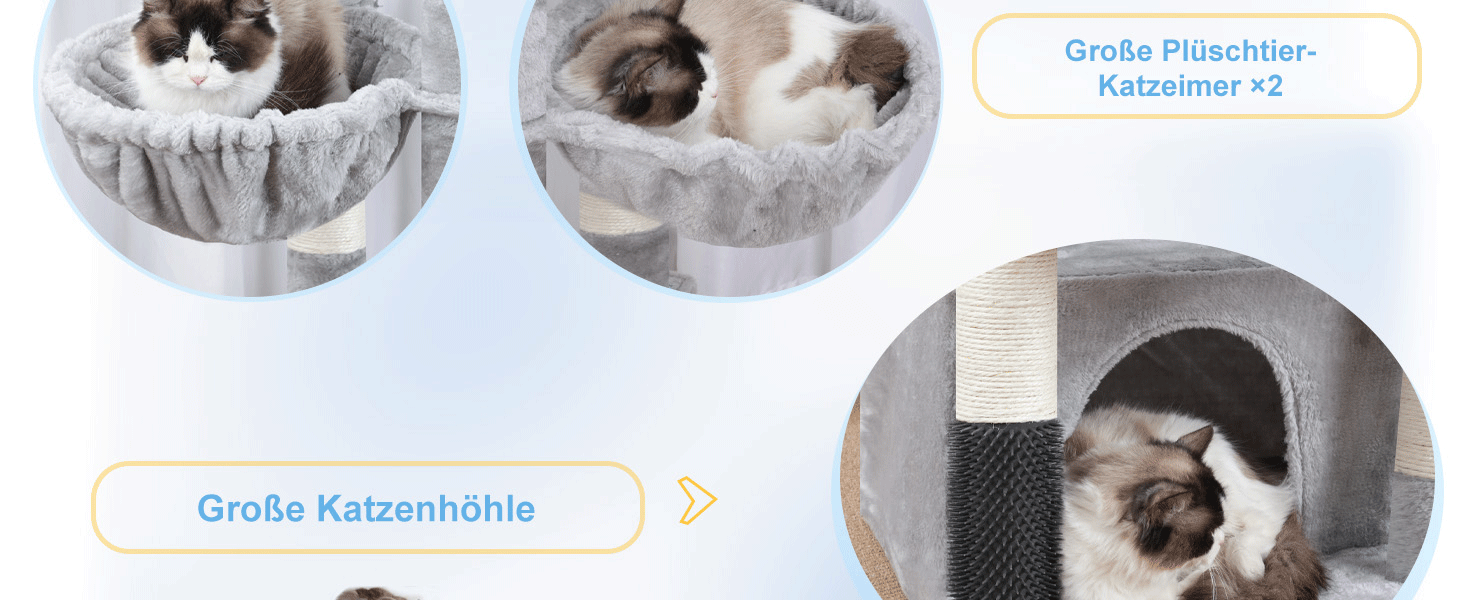 Котячий будиночок Hey-brother Kratzbaum для великих котів та Мейн-кунів, багатоярусний, стабільний, з 2 платформами, 2 будиночками, великою печерею, гребінкою, сірий EMPJ070W