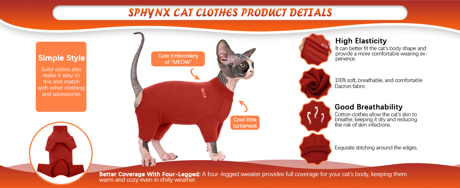 Пуловер для кота без шерсті (Сфінкс, Корніш Рекс, Девон Рекс, Петербал) | Одяг для котів після операції