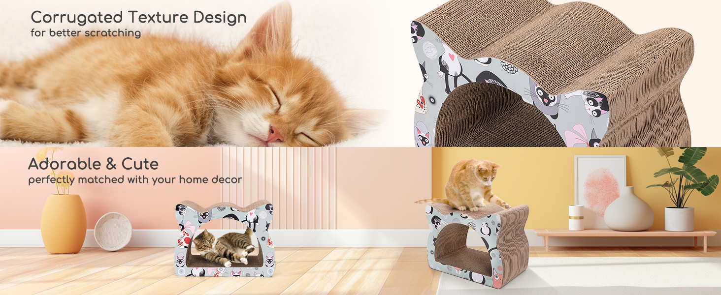 Кігтеточка для котів Nobleza з картону, дизайн голови кота, 2-в-1 (для дряпання та відпочинку), екологічна та міцна (39*29*22 см)