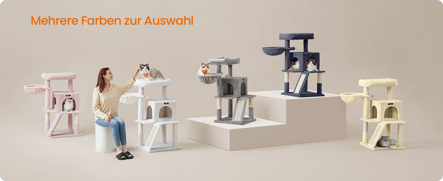 Дерево для котів Feandrea 96 см з платформою, будиночком, гамаком та сходами, PCT51W (кремовий)