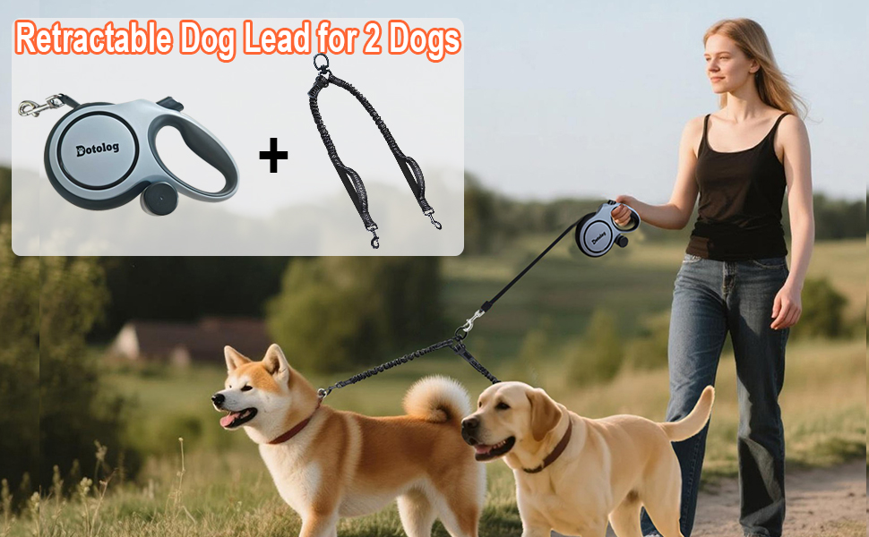 Рулетка для собак Dotolog 8м з двома лініями, з безпечною застібкою, для собак середніх та великих порід (сірий/чорний)