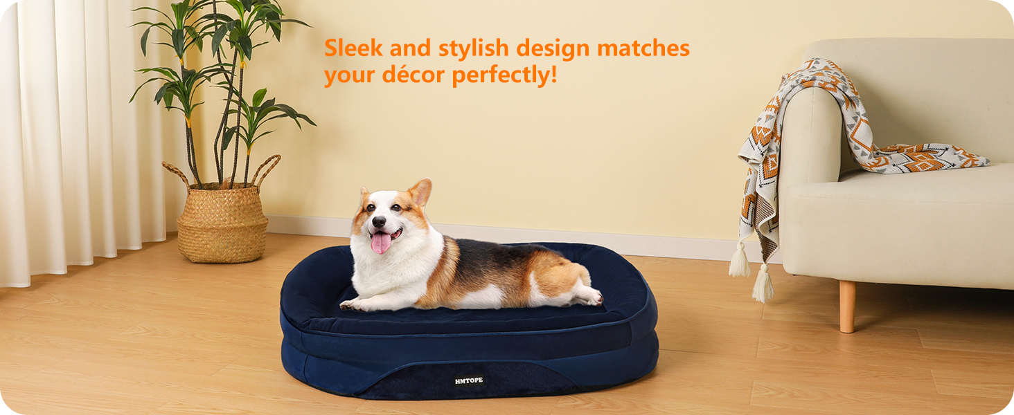Ортопедичне ліжко для собак, диван-софа з підголовником, кошик для собак з неслизьким дном, знімний та пральний, для маленьких та середніх собак, 90 x 71 x 15 см, темно-синій
