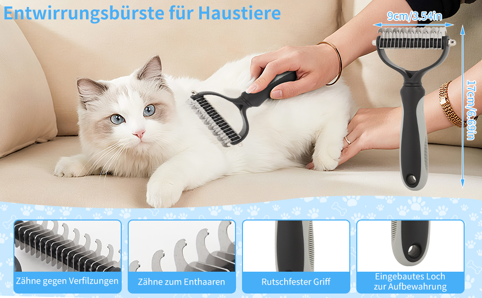 Набір для догляду за шерстю собак та котів (9 шт.) - щітка для самостійного очищення, гребінець для видалення ковтунів, триммер для кігтів з напилком, гребінець від бліх, рукавичка для миття - професійний набір для короткої та довгої шерсті (сірий)