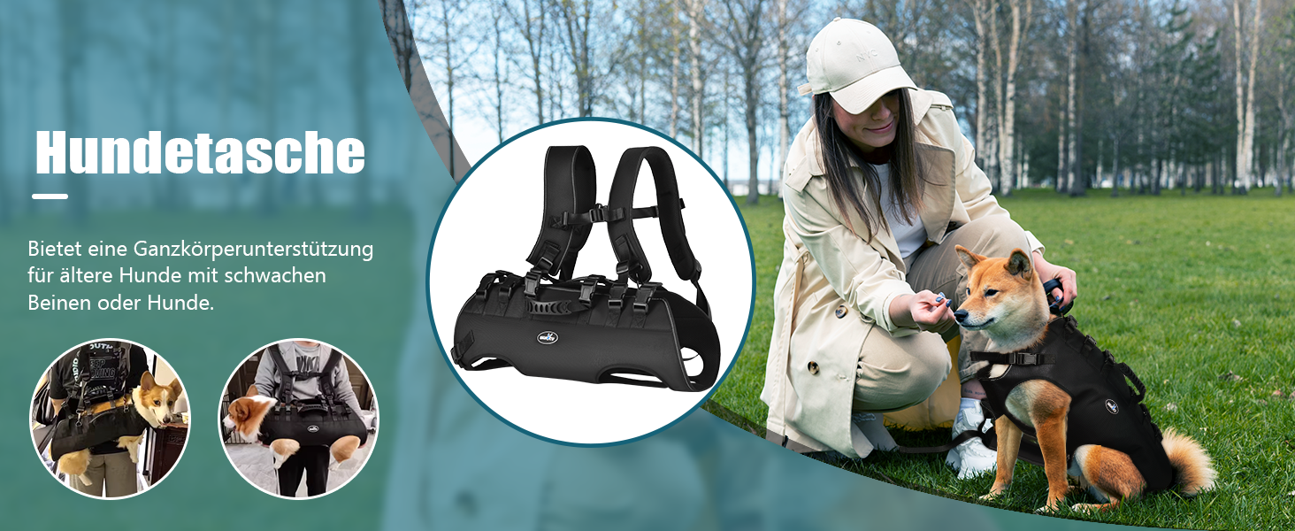 Сумка-переноска та повідок для собак, Wakytu, для маленьких собак (4-8 кг), чорний, регульовані ремені