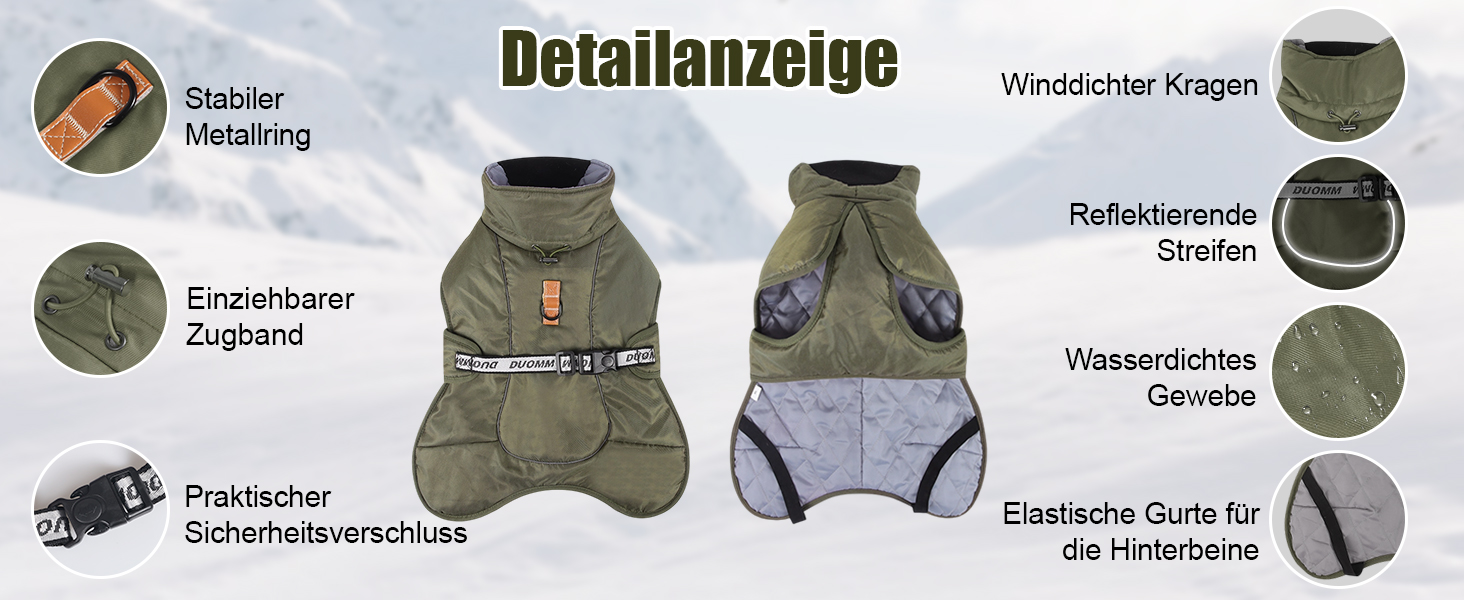 Зимовий одяг для собак FeimaX: теплий, вітронепроникний зимовий одяг для середніх та великих собак. Відображаючий, регульований жилет для тварин з кільцем D (зелений, 6XL)